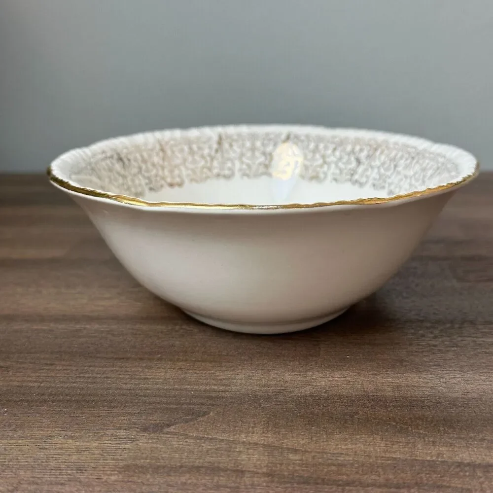 Vtg 1950s Homer Laughlin China Serving Dish Rose Gold Filigree Retro Cottage USA